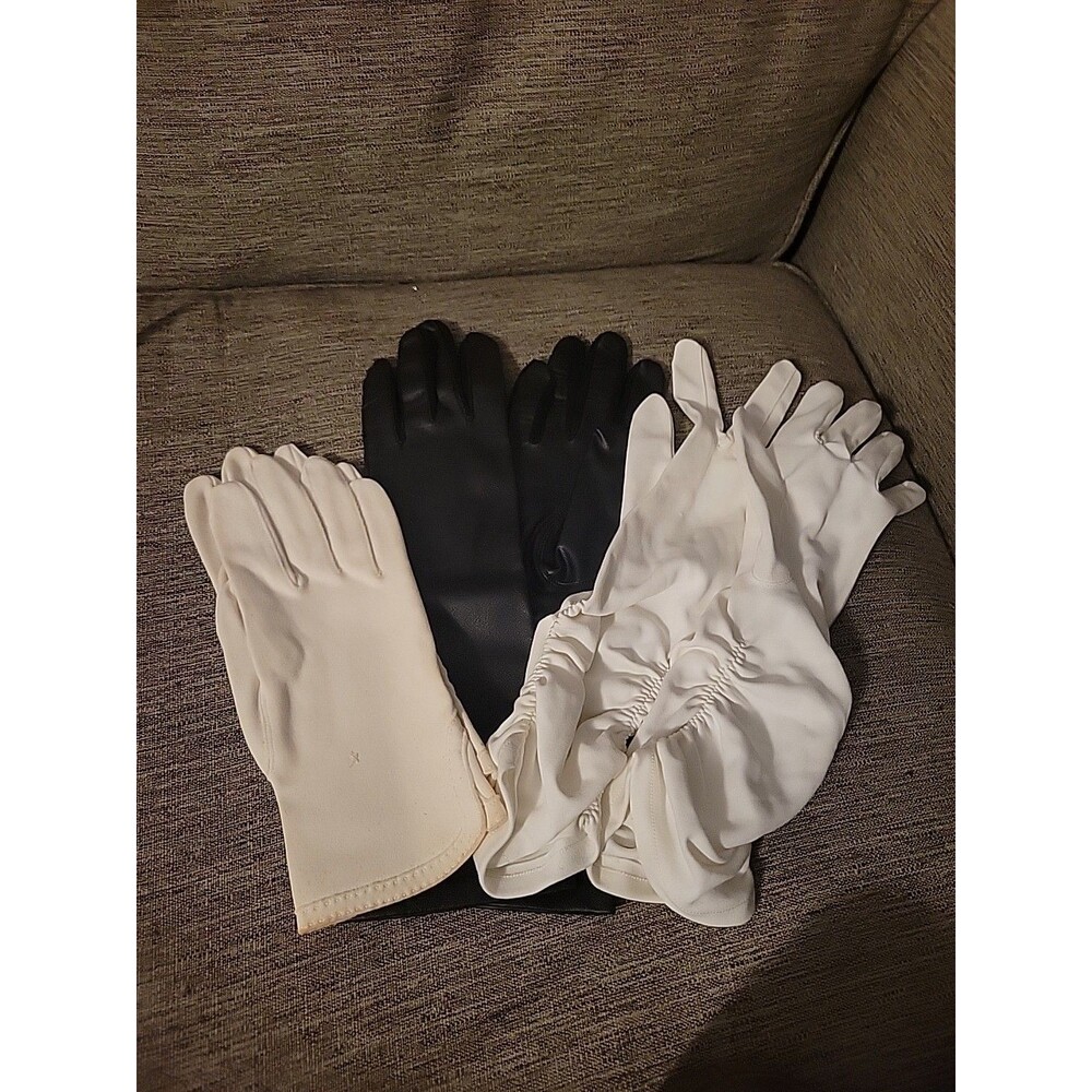 Lot Of 3 Vtg Long Gloves Black White Ivory Womens Size B Fashion Dress Up Formal